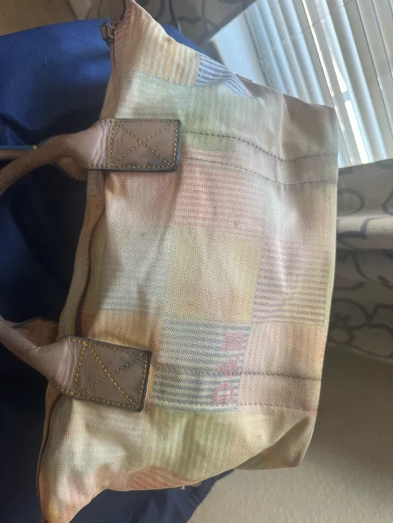 Y2K Dooney and Bourke PatchworkPastel Plaid Women's Handbag with Leather Handles - Picture 13 of 16